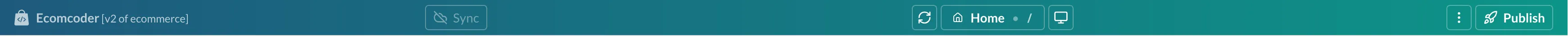 Header bar with sync toggle, URL bar, device toggle, and publish button